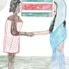 twee vrouwen schudden handen met surinaamse vlag op de achtergrond twee vrouwen schudden handen met surinaamse vlag op de achtergrond