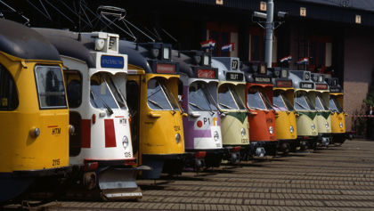 Oude HTM trams op een rijtje Oude HTM trams op een rijtje