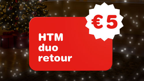 Afbeelding met tekst 'deze dagen vieren we samen' en HTM duo retour ticket Afbeelding met tekst 'deze dagen vieren we samen' en HTM duo retour ticket