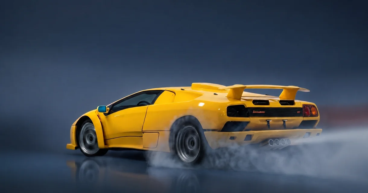 Foto van een snelle gele bugatti race auto