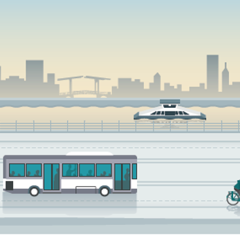 Maas platform Maas platform met bus fiets trein auto scooter en voetganger