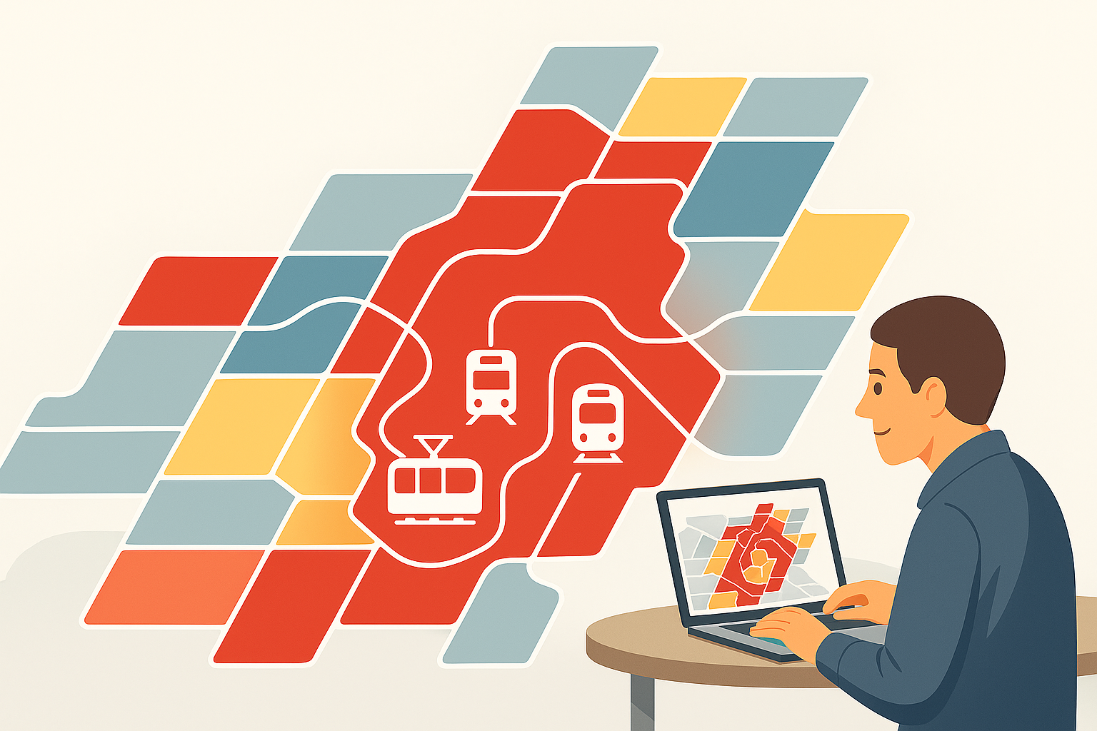 Visuele vertoning van Regio Vrij in gebieden voor tram, bus en metro